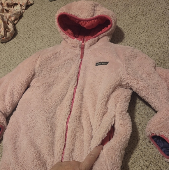 Eddie Bauer Reversible Puffer Fleece Coat Girls Size Medium 10/12 Pink Purple - Picture 8 of 8